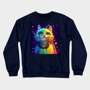 Rainbow cat in the rain Crewneck Sweatshirt